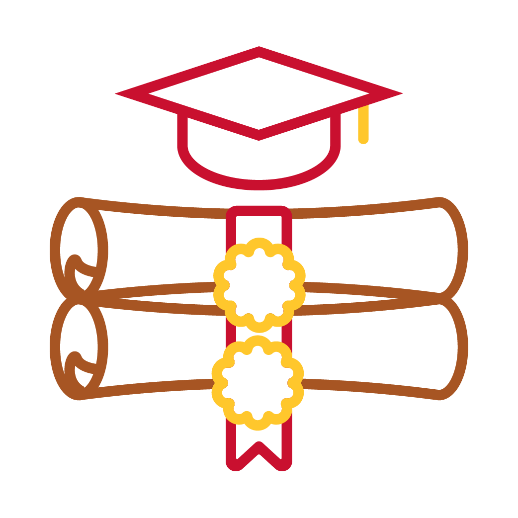 website icon shows two rolled parchments stacked on top of one another with the outline of a graduation cap above, depicting the idea of stackable programs