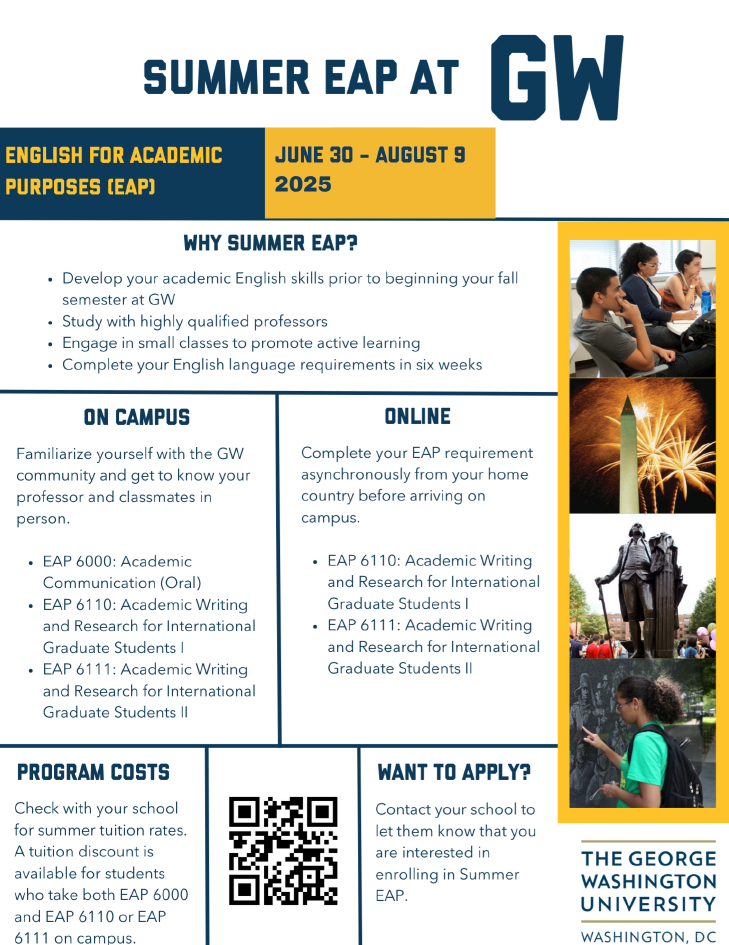 Summer 2025 EAP Flyer Flyer for Summer EAP courses, describing the course offerings, costs, and advantages of Summer EAP