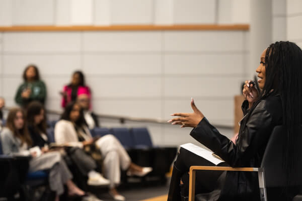 panelist speaks at Career Town Hall