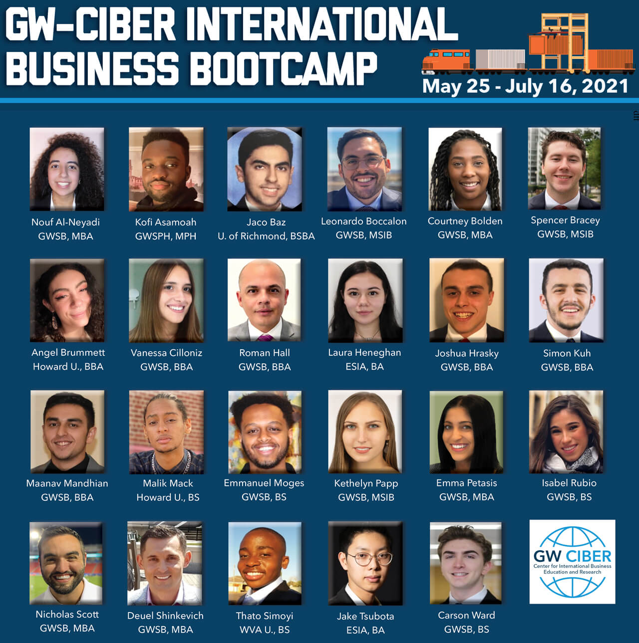 GW Ciber International Business Bootcamp Attendees, May 25- July 16, 2021
