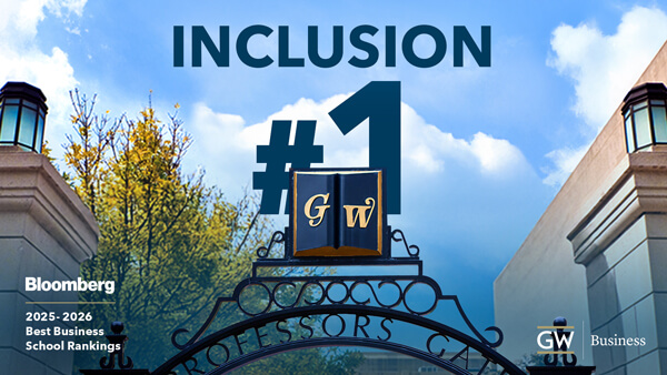 graphic shows GWSB ranked number one for inclusion among business schools for the 2025-2026 academic year by Bloomberg Businessweek