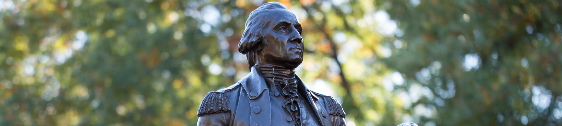 close up on face of bronze George Washington statue