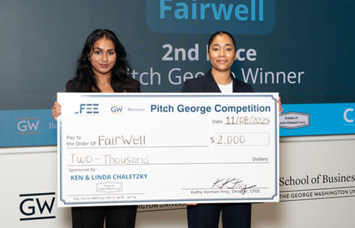 Two members of Fairwell group holds check for $2000