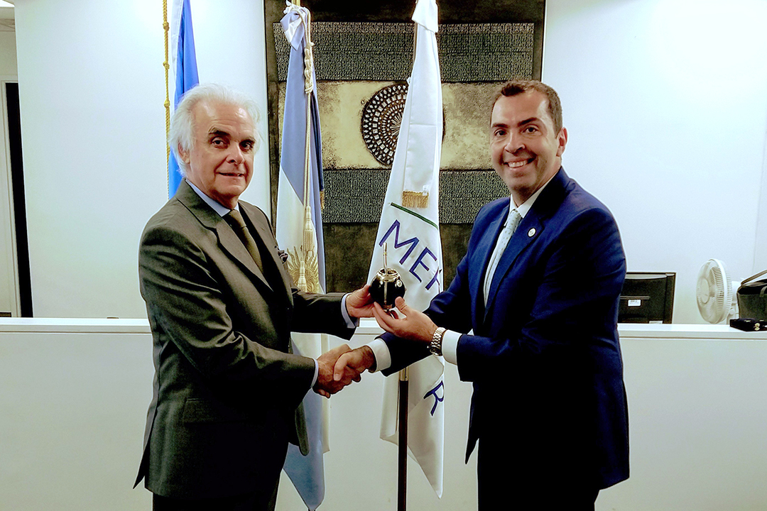 photo - GWSB Professor Ayman El Tarabishy with Ambassador Martín García Moritán at the Argentine permanent mission to the UN