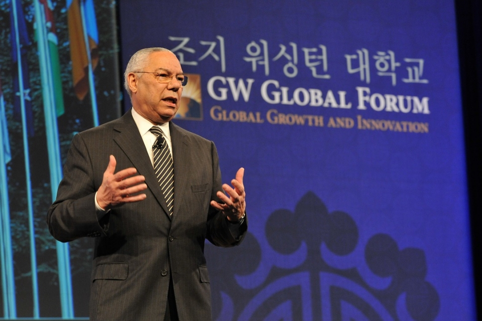 General Colin Powell speaks at an event at the George Washington University