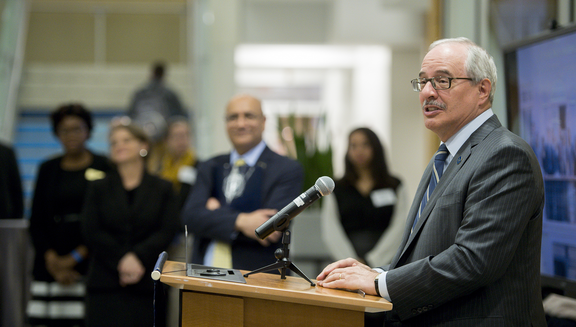 photo - GW President Thomas LeBlanc speaks at the CAP 10-year anniversary event