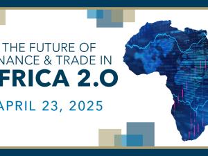The future of finance and trade in Africa 2.0 conferemce, April 23, 2025. Image shows an outline of the continent of Africa.