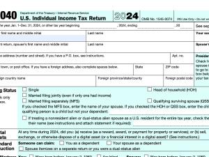 Image shows a U.S. tax Form 1040.