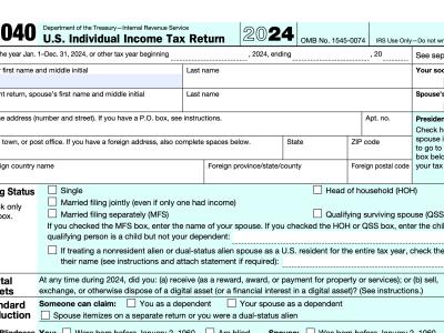 Image shows a U.S. tax Form 1040.