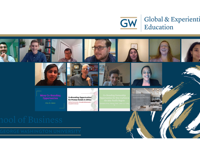 GWSB students pitch Marriott International’s senior director of Global Enterprise Partnerships, Maia Daniels