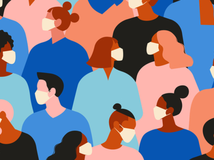 image - graphic design depicting students wearing masks