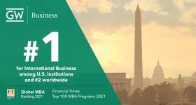 graphic showing 2021 Financial Times number one ranking of GWSB's International Business program