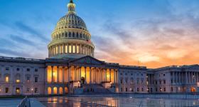 The U.S. Capitol building at sunset