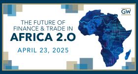 The future of finance and trade in Africa 2.0 conferemce, April 23, 2025. Image shows an outline of the continent of Africa.