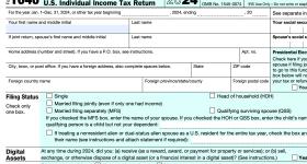 Image shows a U.S. tax Form 1040.